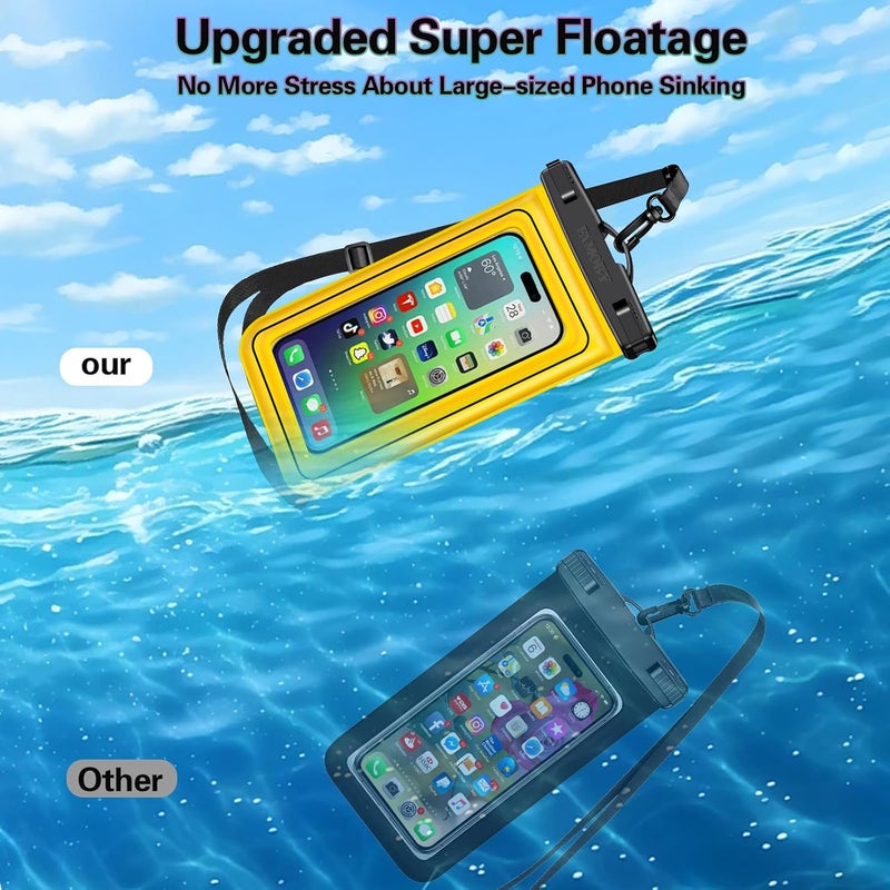 Famoby Floatable 3 Pack Multicolor Universal IP68 Floating Waterproof Phone Pouch,Adjustable Neck Lanyard Waterproof Phone Case Dry Bag for Apple iPhone,Samsung,and up to 8.3" Yellow,Orange,Green - Image 4